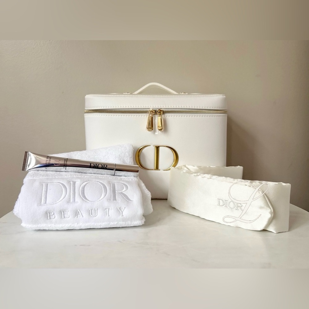 Christian Dior Twill Travel Trunk with Dior Bath Towel, Satin Headband, Serum